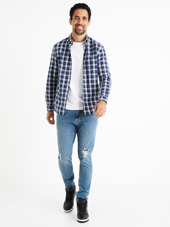 Celio Modrá pánská kostkovaná košile Celio Canew