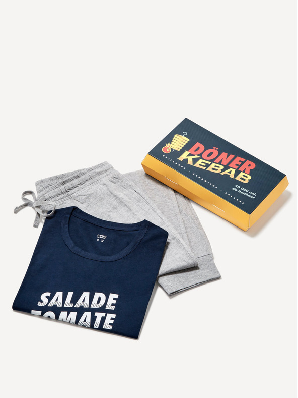 Celio Šedo-modré pánské pyžamo v dárkovém balení Celio Kebab