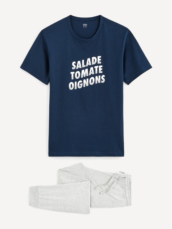 Celio Šedo-modré pánské pyžamo v dárkovém balení Celio Kebab