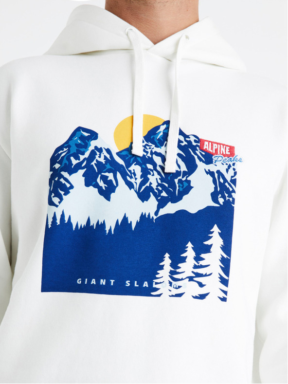 Celio Bílá pánská mikina s kapucí Celio Ceslalom