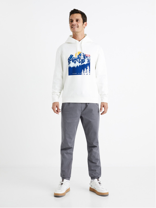 Celio Bílá pánská mikina s kapucí Celio Ceslalom