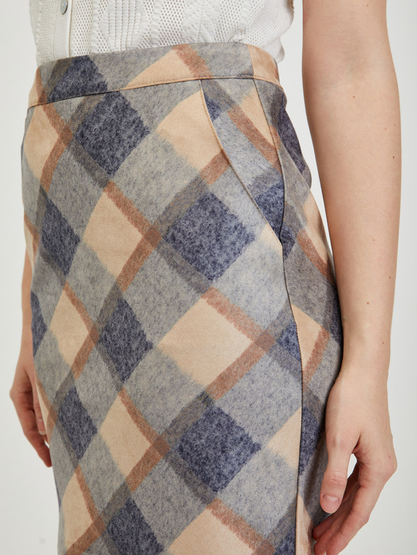 Orsay Béžovo-šedá dámská károvaná sukně ORSAY