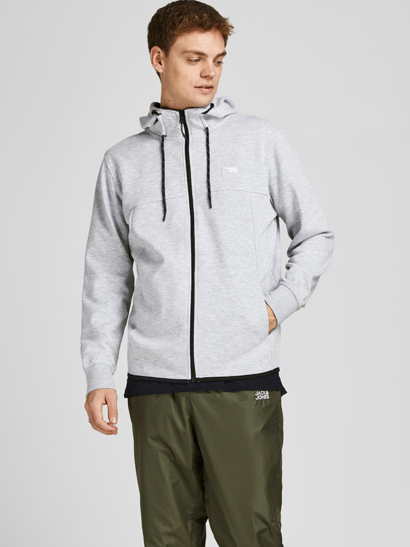 Jack & Jones Světle šedá pánská žíhaná mikina se zipem a kapucí Jack & Jones Air