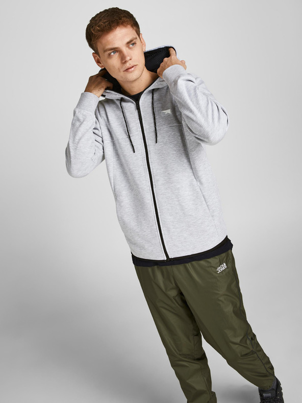 Jack & Jones Světle šedá pánská žíhaná mikina se zipem a kapucí Jack & Jones Air