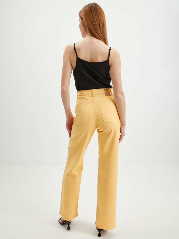 Pieces Žluté dámské široké džíny Pieces Peggy