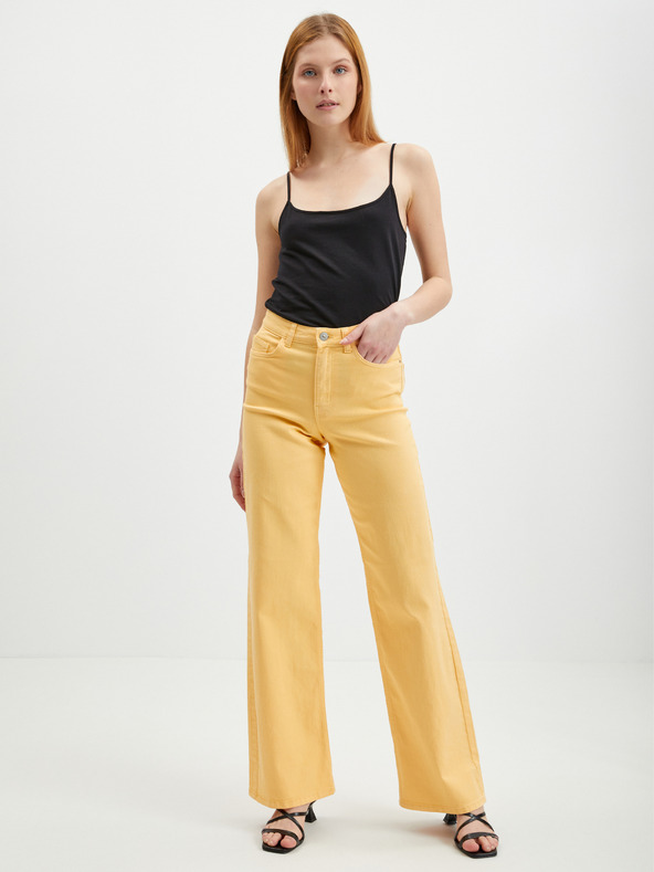 Pieces Žluté dámské široké džíny Pieces Peggy