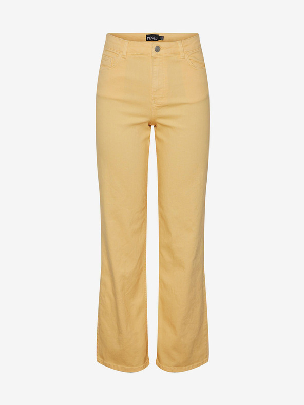 Pieces Žluté dámské široké džíny Pieces Peggy