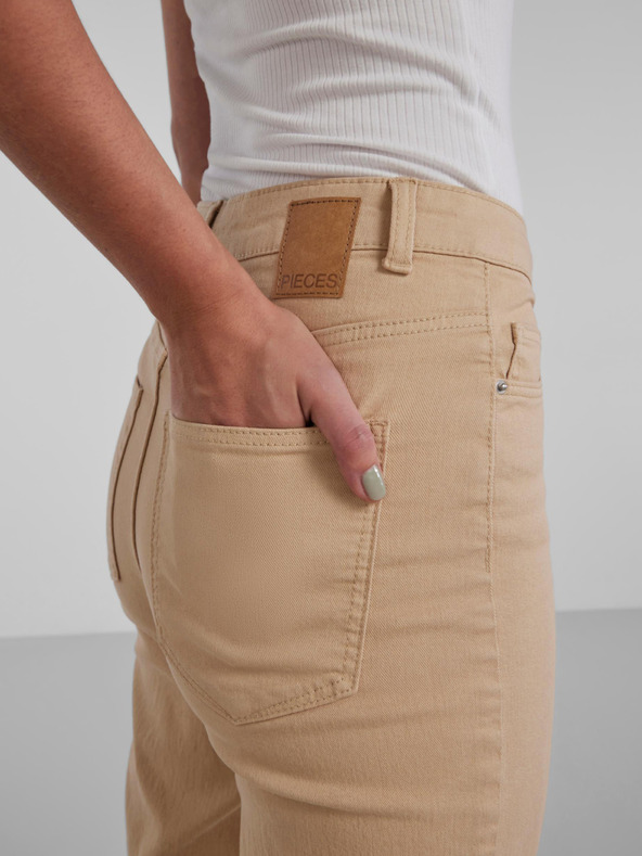 Pieces Béžové dámské široké džíny Pieces Peggy
