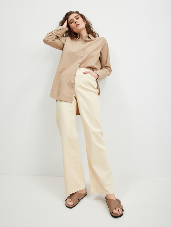 Pieces Krémové dámské široké džíny Pieces Holly