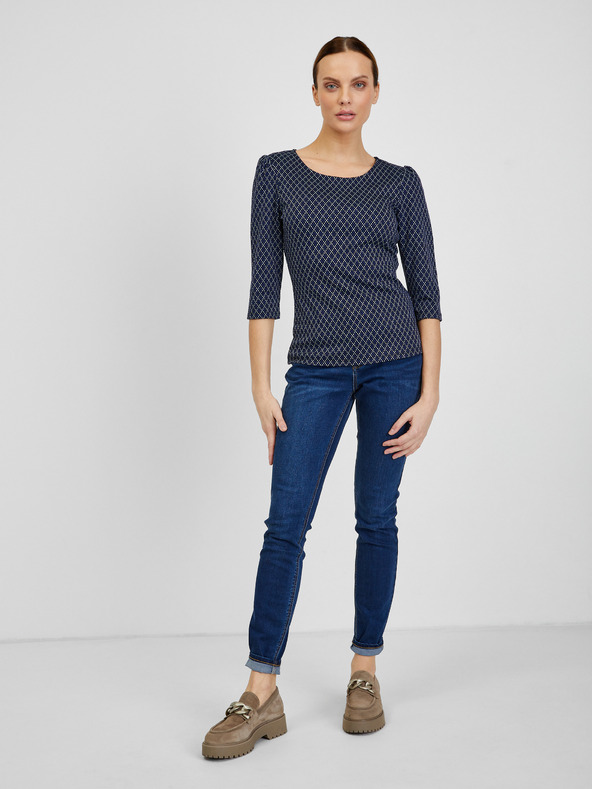 Orsay Tmavě modré dámské vzorované tričko ORSAY