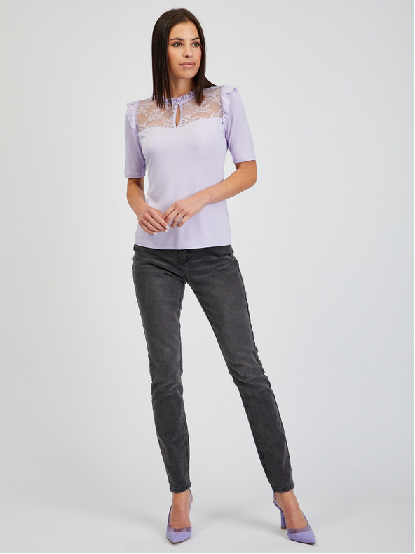 Orsay Světle fialové dámské tričko s krajkou ORSAY
