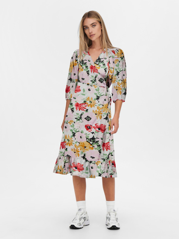 ONLY Krémové dámské vzorované zavinovací midišaty ONLY Olivia