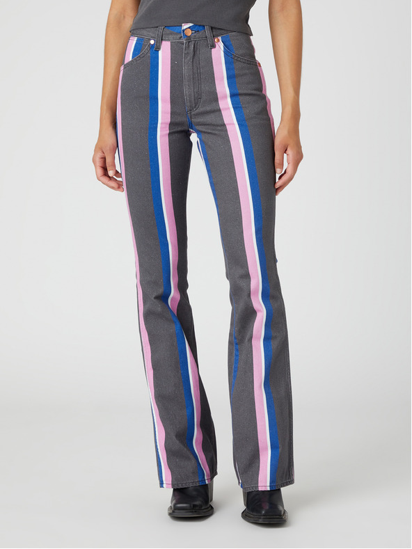 Wrangler Růžovo-šedé dámské pruhované flared fit džíny Wrangler Heritage
