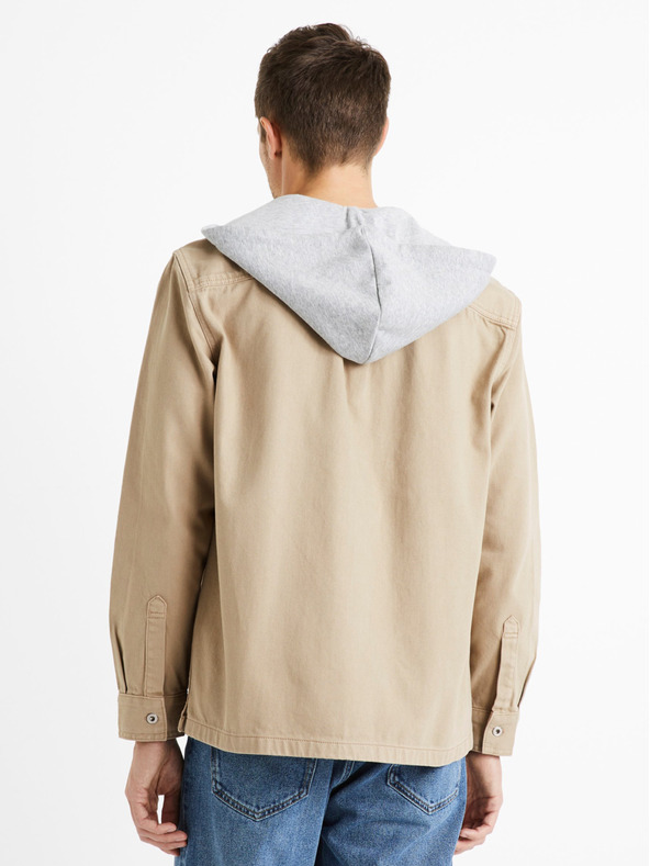 Celio Béžová pánská svrchní košile s kapucí Dadenim Celio
