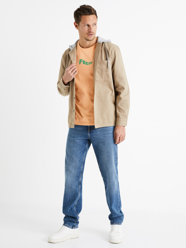 Celio Béžová pánská svrchní košile s kapucí Dadenim Celio