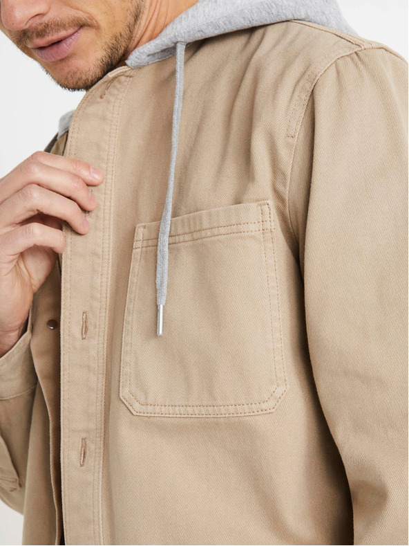 Celio Béžová pánská svrchní košile s kapucí Dadenim Celio