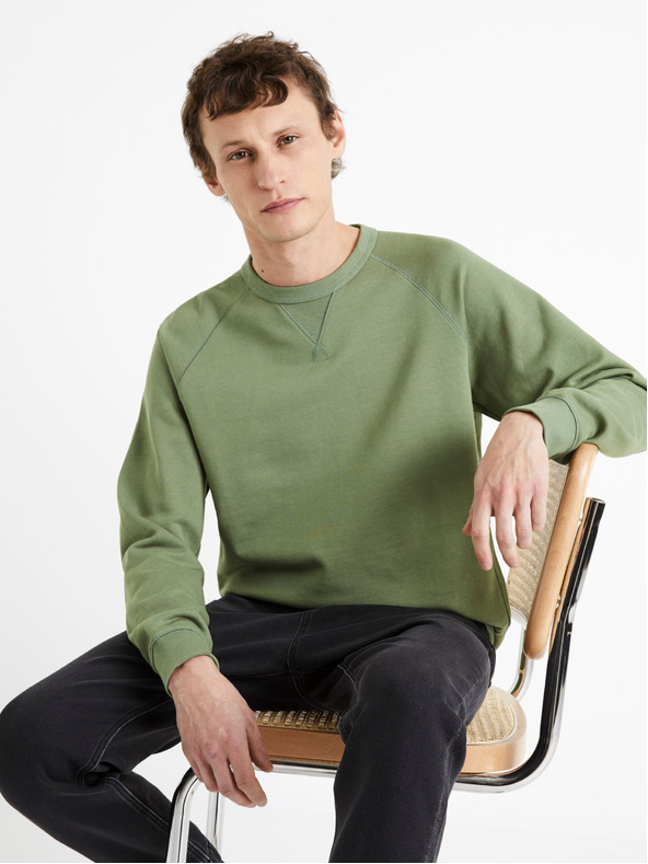 Celio Zelená pánská bavlněná basic mikina Celio Debiais
