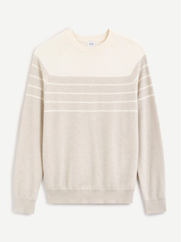 Celio Bílo-krémový pánský bavlněný svetr s pruhy Celio Depicray