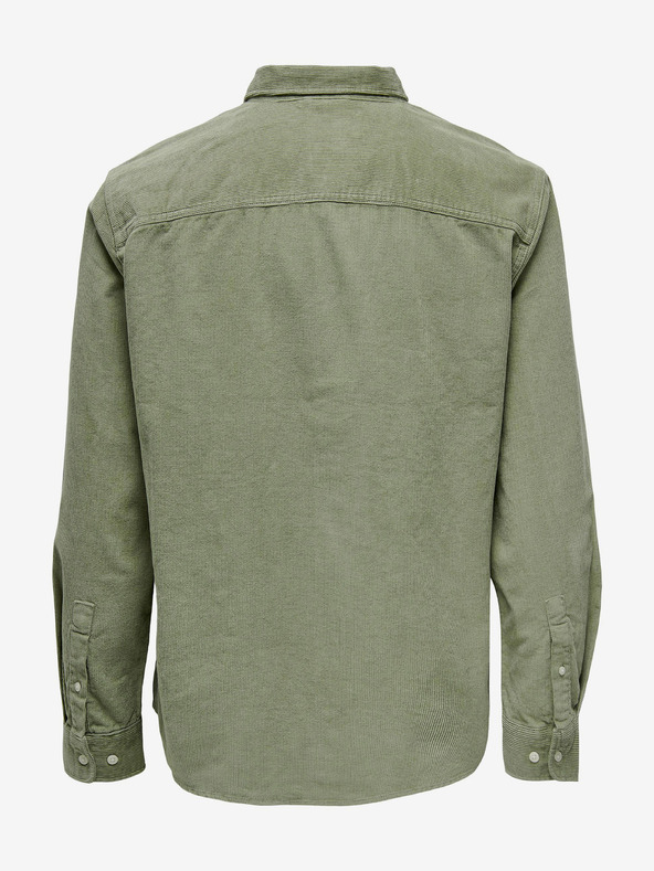ONLY & SONS Zelená pánská svrchní manšestrová košile ONLY & SONS Alp