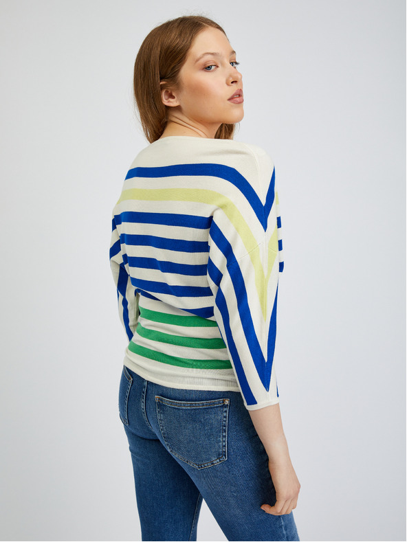 Orsay Modro-krémový dámský pruhovaný svetr ORSAY