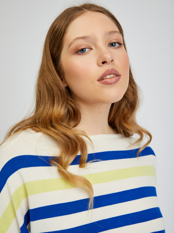 Orsay Modro-krémový dámský pruhovaný svetr ORSAY