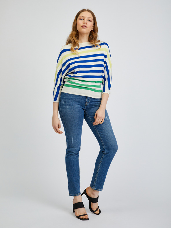 Orsay Modro-krémový dámský pruhovaný svetr ORSAY