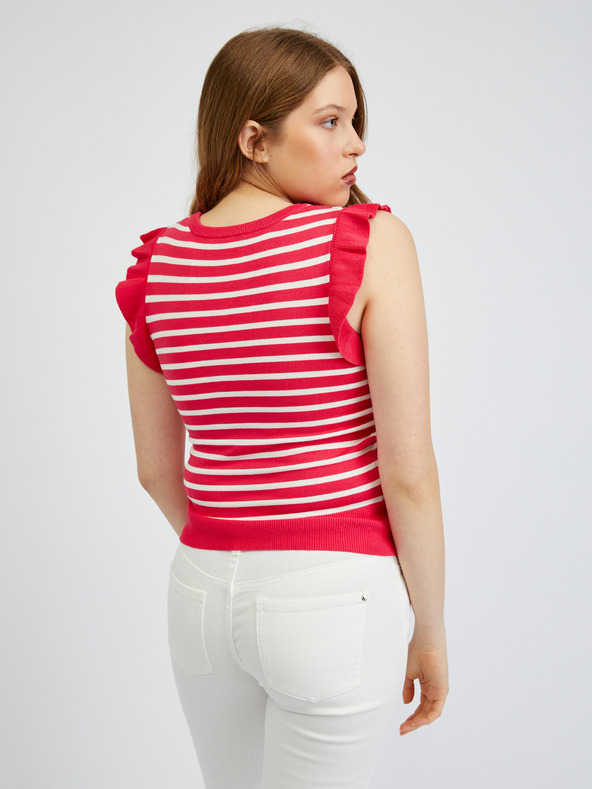 Orsay Bílo-růžové dámské pruhované tričko ORSAY