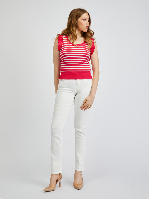 Orsay Bílo-růžové dámské pruhované tričko ORSAY