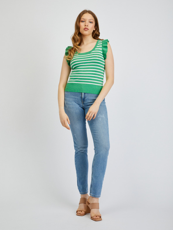 Orsay Bílo-zelené dámské pruhované tričko ORSAY
