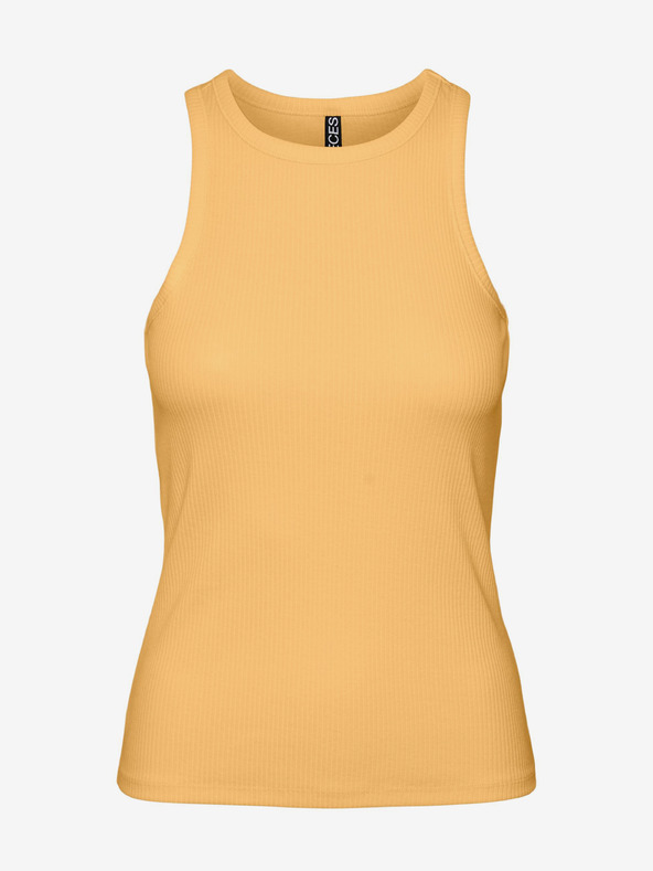 Pieces Žluté dámské žebrované basic tílko Pieces Ruka