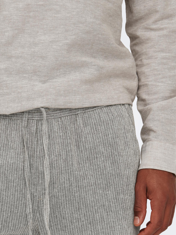 ONLY & SONS Světle šedé pánské pruhované kalhoty s příměsí lnu ONLY & SONS Linus