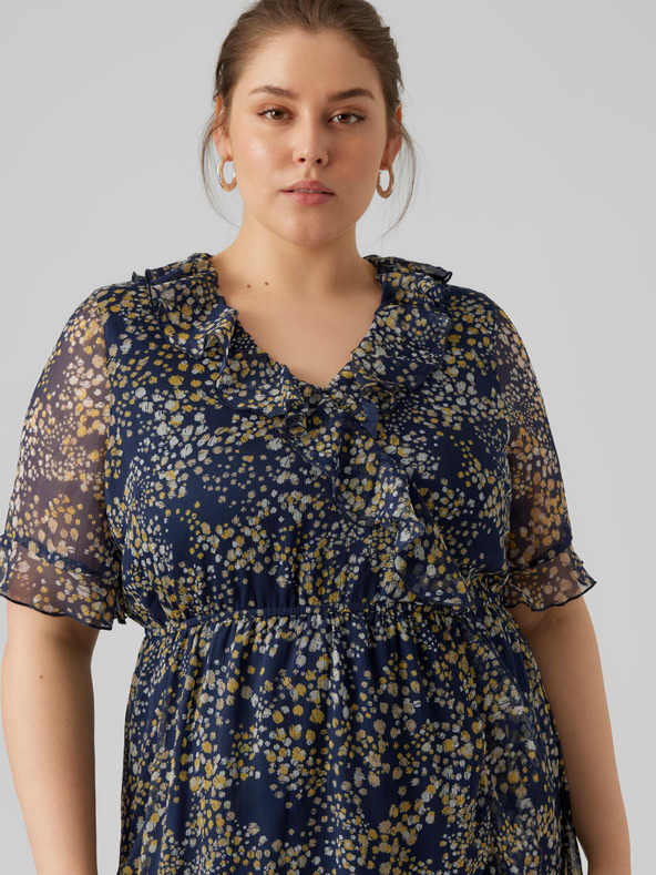 Vero Moda Curve Tmavě modré dámské vzorované šaty VERO MODA CURVE Dora