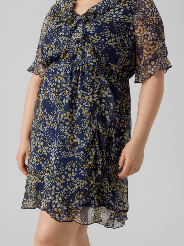 Vero Moda Curve Tmavě modré dámské vzorované šaty VERO MODA CURVE Dora