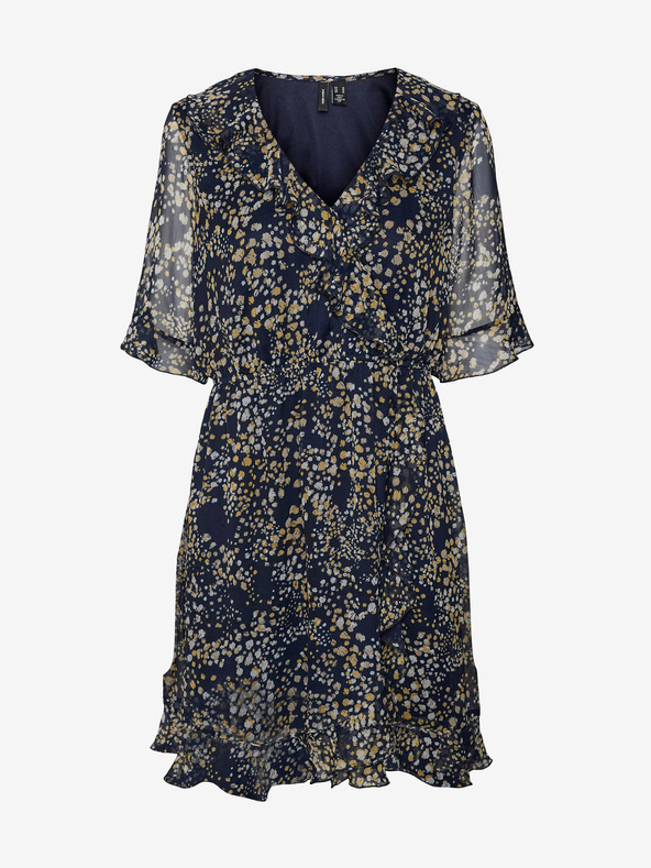 Vero Moda Curve Tmavě modré dámské vzorované šaty VERO MODA CURVE Dora