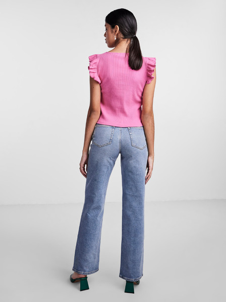Pieces Růžové dámské crop top tričko Pieces Tegan
