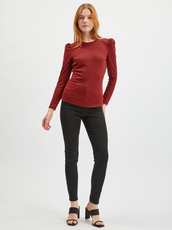 Orsay Červené dámské vzorované tričko s dlouhým rukávem ORSAY