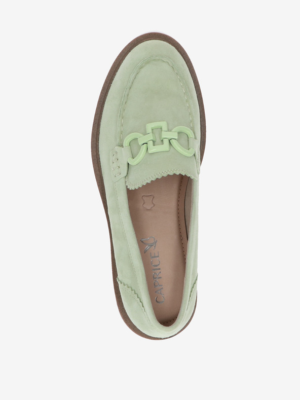Caprice Světle zelené dámské semišové mokasíny na platformě Caprice