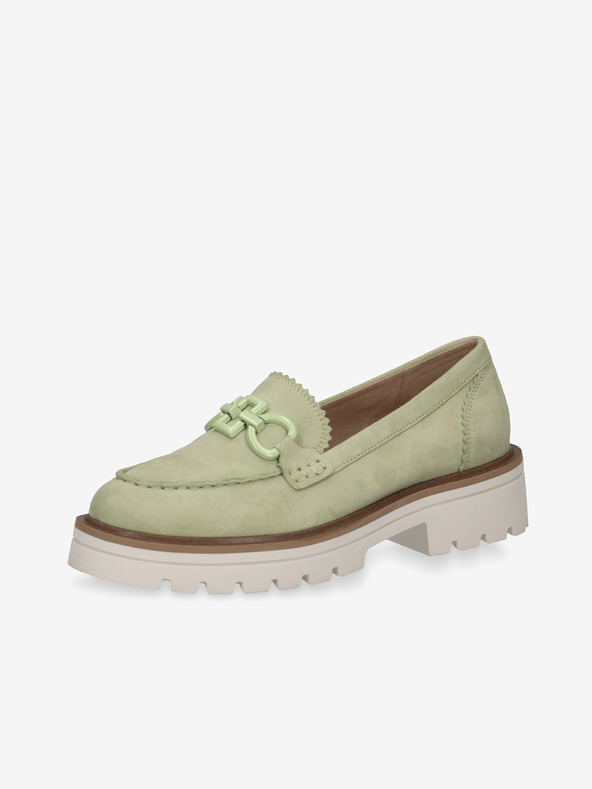 Caprice Světle zelené dámské semišové mokasíny na platformě Caprice