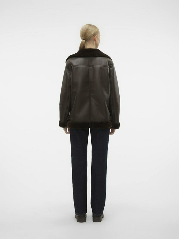 Vero Moda Tmavě hnědá dámská koženková bunda VERO MODA Emmy