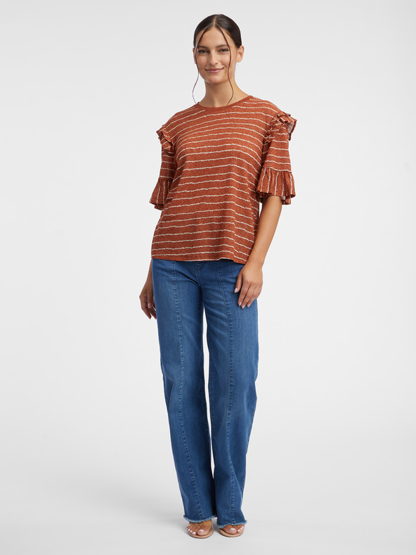 Orsay Hnědé dámské pruhované tričko ORSAY