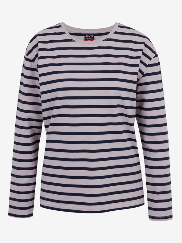 Sam 73 Modro-růžové dámské pruhované tričko s dlouhým rukávem SAM 73 Prudence
