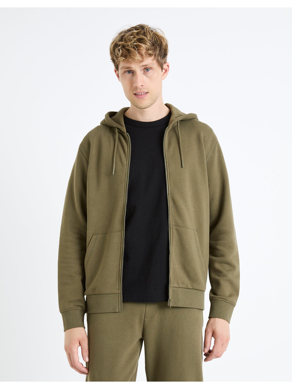 Celio Khaki pánská mikina s kapucí Celio Fethree