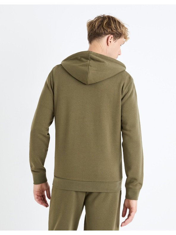 Celio Khaki pánská mikina s kapucí Celio Fethree