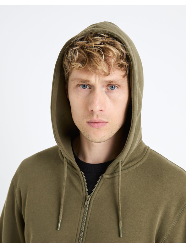 Celio Khaki pánská mikina s kapucí Celio Fethree