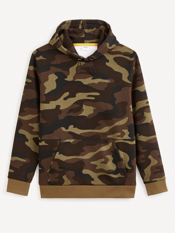 Celio Zeleno-hnědá pánská army mikina s kapucí Celio Felastmin