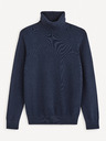 Celio Tmavě modrý pánský basic svetr s rolákem Celio Febasico