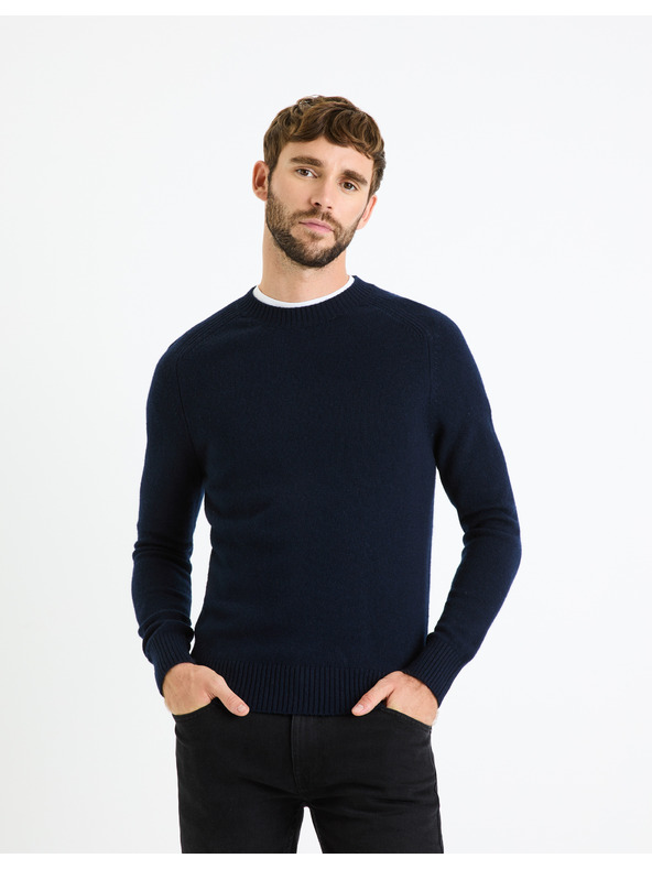 Celio Tmavě modrý pánský basic svetr Celio Cevlna