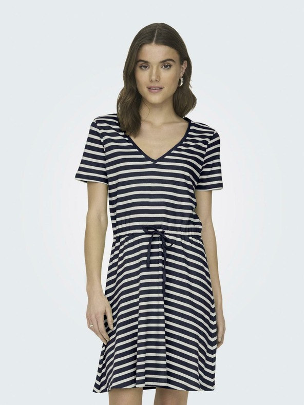 ONLY Bílo-tmavě modré dámské pruhované basic šaty ONLY May
