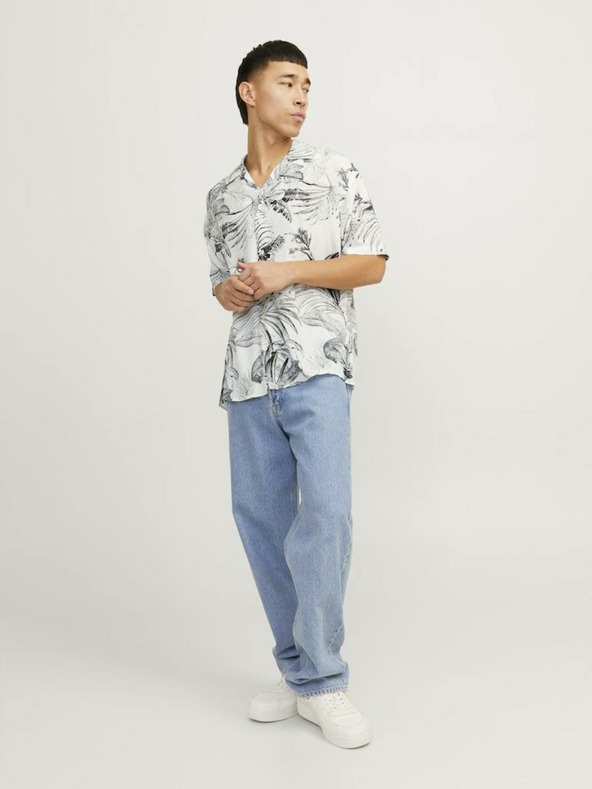 Jack & Jones Bílo-šedá pánská vzorovaná košile s krátkým rukávem Jack & Jones Guru