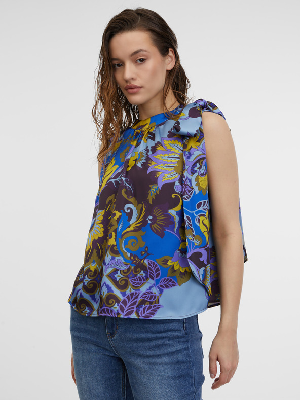 Orsay Modrá dámská vzorovaná saténová halenka ORSAY